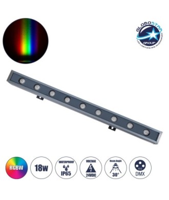 GLOBOSTAR® WASHERNAIA 90177 Μπάρα Φωτισμού Wall Washer LED 18W 1530lm 30° DC 24V Αδιάβροχο IP65 Πολύχρωμο RGBW Dimmable DMX512 - Bridgelux SMD Chip - Γκρι Ανθρακί - Μ50 x Π4 x Υ5cm - 3 Χρόνια Εγγύηση